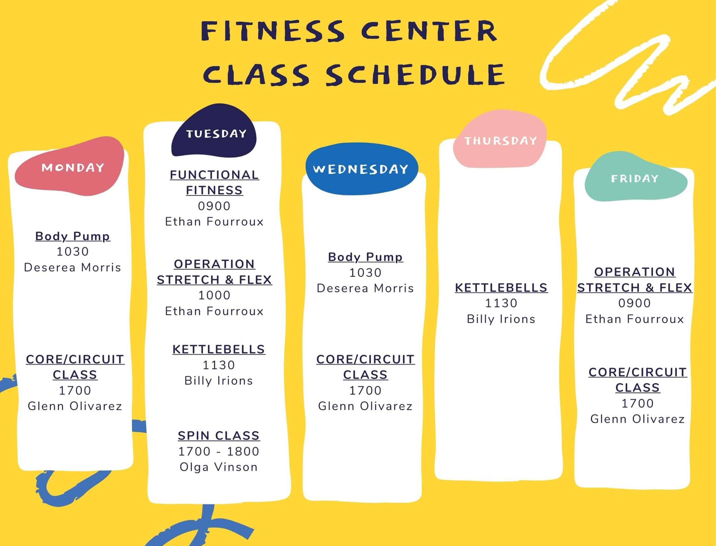 Fitness Center Class Schedule