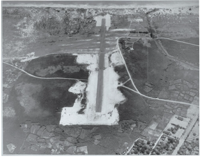 an aerial view of a runway