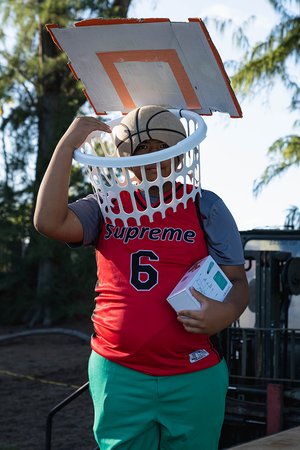 a person wearing a basket on their head<br />
