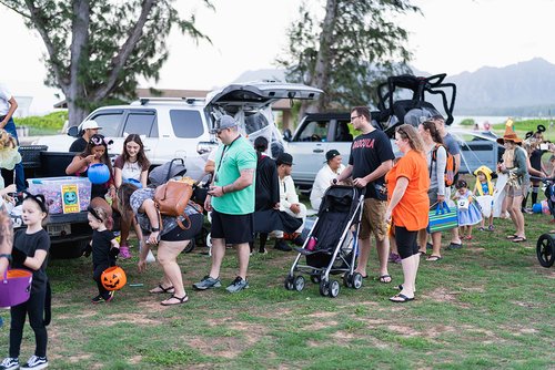 a group of people in a park 