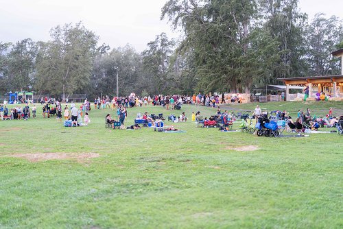 a group of people in a park