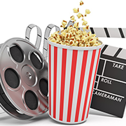 a movie reel and popcorn