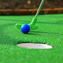 a blue ball on a green surface