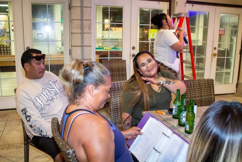 a group of people sitting around a table<br />
