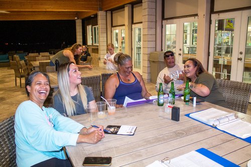 a group of people sitting around a table<br />
