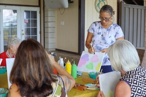 a group of people  painting on a table<br />
