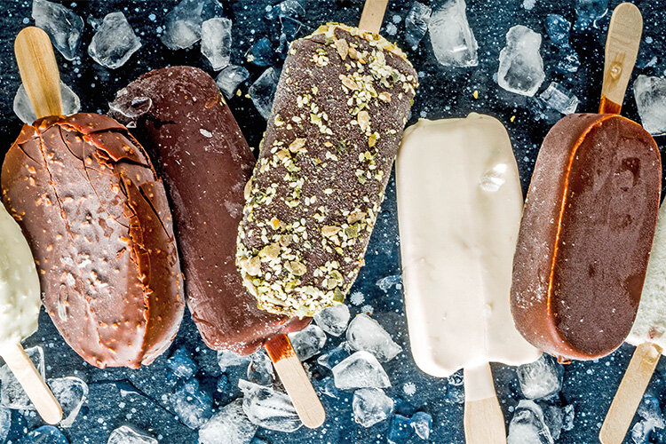 a group of ice cream bars on ice