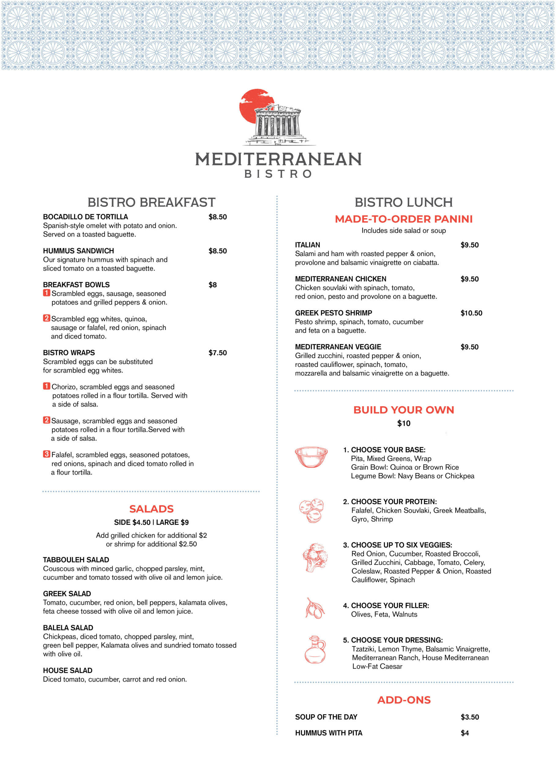 Mediterranean Bistro Menu